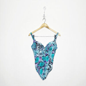 RODIAL One Piece SWIMSUIT Python Snake Print Blue Embellished luxury womens 10